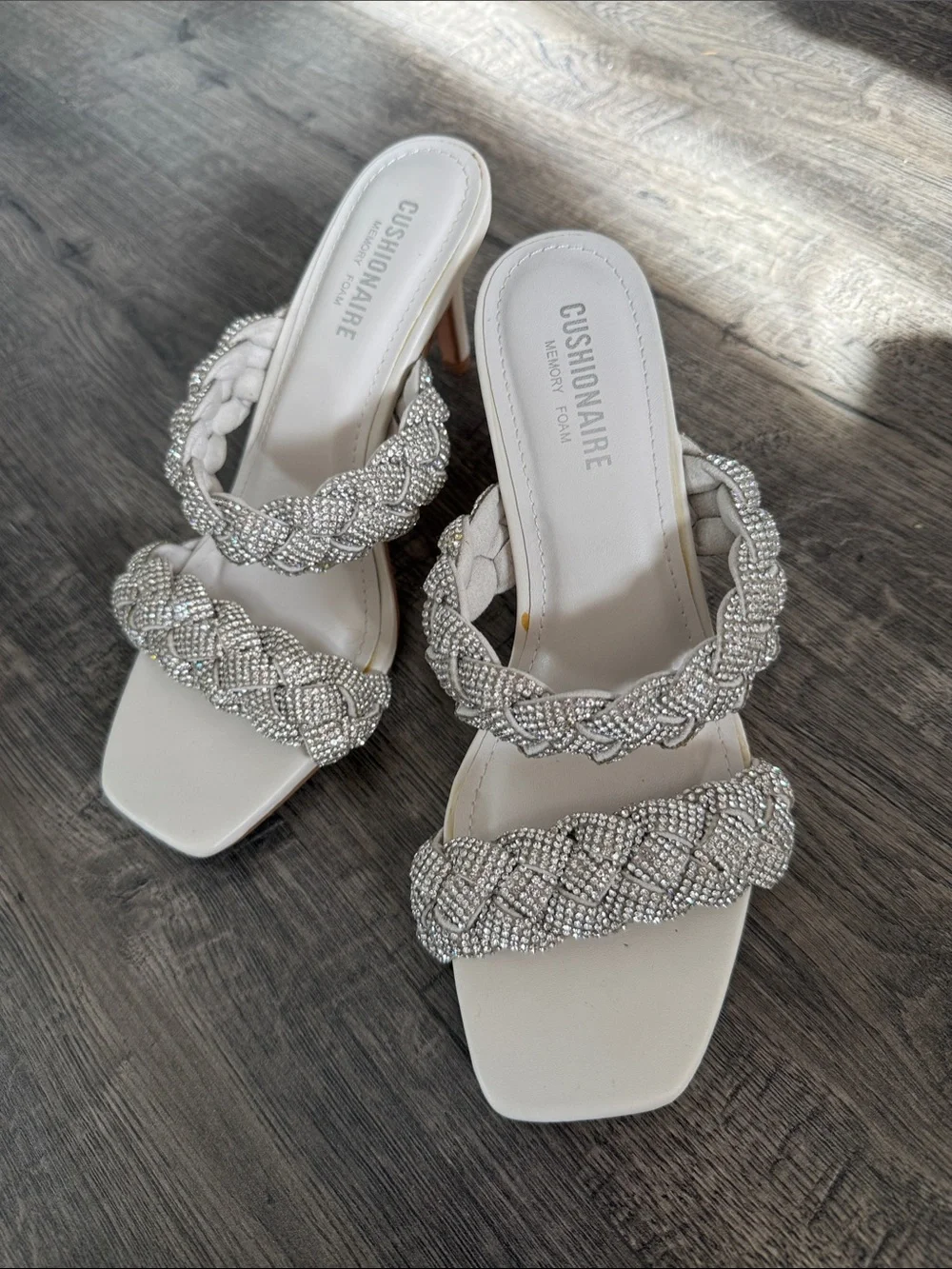 Silver Braided Crystal Strap Heeled Sandals